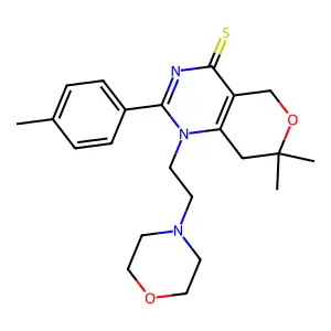 7,7-dimethyl-2-(4-methylphenyl)-1-(2-morpholin-4-ylethyl)-5,8-dihydropyrano[4,3-d]pyrimidine-4-thione structure