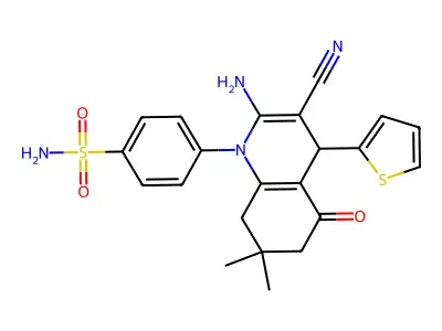 4-(2-amino-3-cyano-7,7-dimethyl-5-oxo-4-thiophen-2-yl-6,8-dihydro-4H-quinolin-1-yl)benzenesulfonamide structure