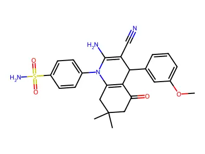 4-[2-amino-3-cyano-4-(3-methoxyphenyl)-7,7-dimethyl-5-oxo-5,6,7,8-tetrahydroquinolin-1(4H)-yl]benzenesulfonamide structure