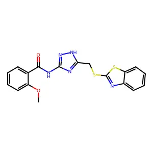 N-{5-[(1,3-benzothiazol-2-ylsulfanyl)methyl]-1H-1,2,4-triazol-3-yl}-2-methoxybenzamide structure