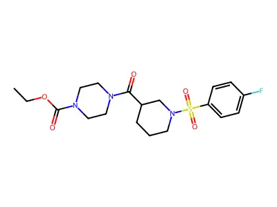 Ethyl 4-[1-(4-fluorophenyl)sulfonylpiperidine-3-carbonyl]piperazine-1-carboxylate structure