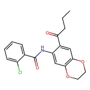 N-(7-butanoyl-2,3-dihydro-1,4-benzodioxin-6-yl)-2-chlorobenzamide structure