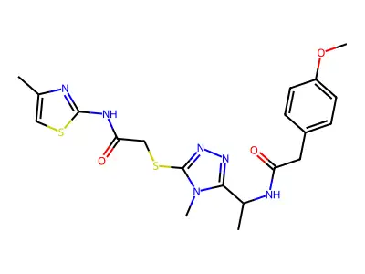 2-(4-methoxyphenyl)-N-{1-[4-methyl-5-({2-[(4-methyl-1,3-thiazol-2-yl)amino]-2-oxoethyl}sulfanyl)-4H-1,2,4-triazol-3-yl]ethyl}acetamide structure