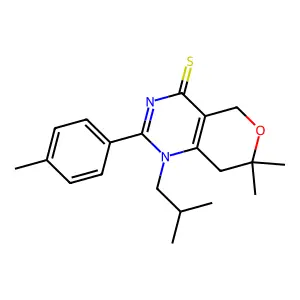 7,7-dimethyl-2-(4-methylphenyl)-1-(2-methylpropyl)-5,8-dihydropyrano[4,3-d]pyrimidine-4-thione structure