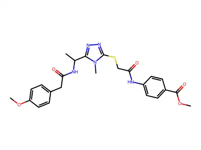 methyl 4-[({[5-(1-{[(4-methoxyphenyl)acetyl]amino}ethyl)-4-methyl-4H-1,2,4-triazol-3-yl]sulfanyl}acetyl)amino]benzoate structure