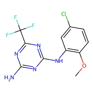 N-(5-chloro-2-methoxyphenyl)-6-(trifluoromethyl)-1,3,5-triazine-2,4-diamine structure