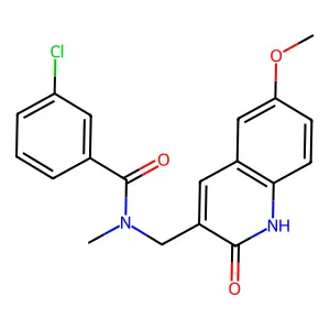 3-chloro-N-[(6-methoxy-2-oxo-1H-quinolin-3-yl)methyl]-N-methylbenzamide structure