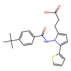 3-[1-{[(4-tert-butylphenyl)carbonyl]amino}-5-(thiophen-2-yl)-1H-pyrrol-2-yl]propanoic acid structure