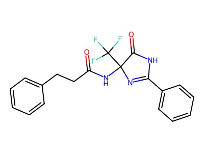 N-[5-oxo-2-phenyl-4-(trifluoromethyl)-1H-imidazol-4-yl]-3-phenylpropanamide structure