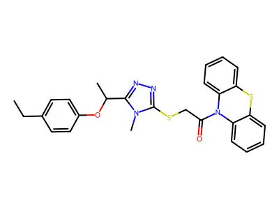 2-({5-[1-(4-ethylphenoxy)ethyl]-4-methyl-4H-1,2,4-triazol-3-yl}sulfanyl)-1-(10H-phenothiazin-10-yl)ethanone structure