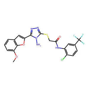 2-[[4-amino-5-(7-methoxy-1-benzofuran-2-yl)-1,2,4-triazol-3-yl]sulfanyl]-N-[2-chloro-5-(trifluoromethyl)phenyl]acetamide structure