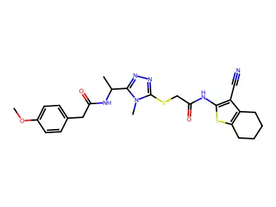 N-{1-[5-({2-[(3-cyano-4,5,6,7-tetrahydro-1-benzothiophen-2-yl)amino]-2-oxoethyl}sulfanyl)-4-methyl-4H-1,2,4-triazol-3-yl]ethyl}-2-(4-methoxyphenyl)acetamide structure