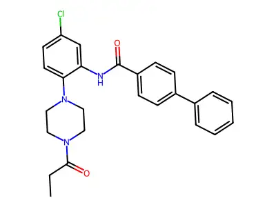 N-[5-chloro-2-(4-propanoylpiperazin-1-yl)phenyl]-4-phenylbenzamide structure