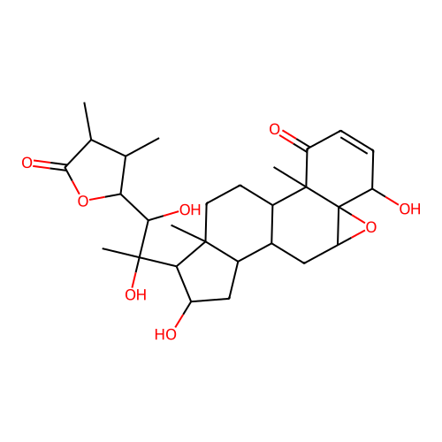 5,6-Epoxy-4,16,20,22-tetrahydroxy-1-oxoergost-2-eno-26,23-lactone structure