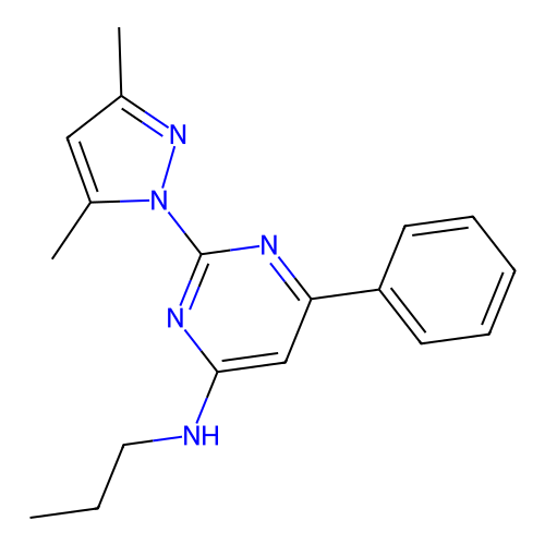 2-(3,5-dimethyl-1H-pyrazol-1-yl)-6-phenyl-N-propylpyrimidin-4-amine structure