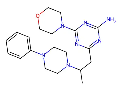1,3,5-Triazin-2-amine, 4-(4-morpholinyl)-6-(2-(4-phenyl-1-piperazinyl)propyl)- structure