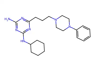 1,3,5-Triazine-2,4-diamine, N-cyclohexyl-6-(3-(4-phenyl-1-piperazinyl)propyl)- structure