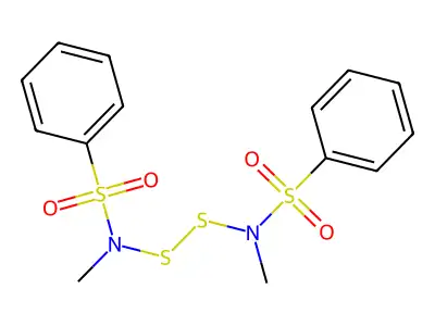 N-[[benzenesulfinyl(methyl)amino]disulfanyl]-N-methylbenzenesulfinamide structure