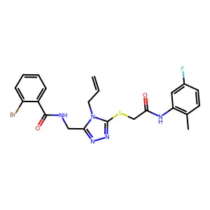 2-bromo-N-[[5-[2-(5-fluoro-2-methylanilino)-2-oxoethyl]sulfanyl-4-prop-2-enyl-1,2,4-triazol-3-yl]methyl]benzamide structure