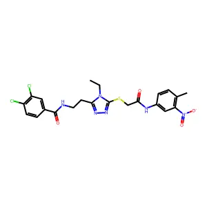 3,4-dichloro-N-[2-[4-ethyl-5-[2-(4-methyl-3-nitroanilino)-2-oxoethyl]sulfanyl-1,2,4-triazol-3-yl]ethyl]benzamide structure