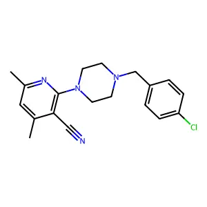 2-[4-(4-Chlorobenzyl)piperazin-1-yl]-4,6-dimethylpyridine-3-carbonitrile structure