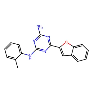 6-(1-benzofuran-2-yl)-N-(2-methylphenyl)-1,3,5-triazine-2,4-diamine structure