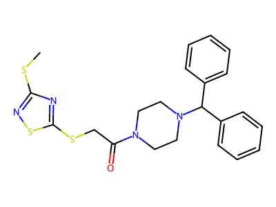 1-(4-benzhydrylpiperazin-1-yl)-2-[(3-methylsulfanyl-1,2,4-thiadiazol-5-yl)sulfanyl]ethanone structure