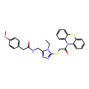 N-[(4-ethyl-5-{[2-oxo-2-(10H-phenothiazin-10-yl)ethyl]sulfanyl}-4H-1,2,4-triazol-3-yl)methyl]-2-(4-methoxyphenyl)acetamide structure