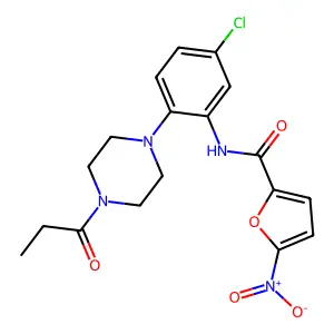 N-[5-chloro-2-(4-propanoylpiperazin-1-yl)phenyl]-5-nitrofuran-2-carboxamide structure