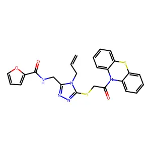 N-[[5-(2-oxo-2-phenothiazin-10-ylethyl)sulfanyl-4-prop-2-enyl-1,2,4-triazol-3-yl]methyl]furan-2-carboxamide structure
