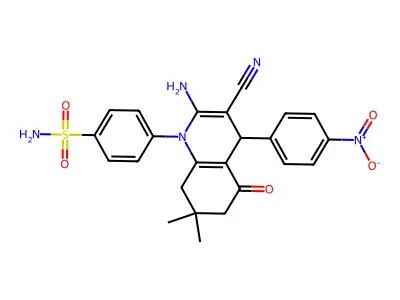 4-[2-amino-3-cyano-7,7-dimethyl-4-(4-nitrophenyl)-5-oxo-6,8-dihydro-4H-quinolin-1-yl]benzenesulfonamide structure