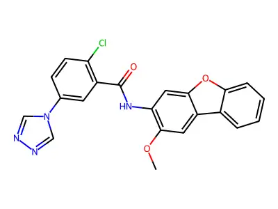 2-chloro-N-(2-methoxydibenzo[b,d]furan-3-yl)-5-(4H-1,2,4-triazol-4-yl)benzamide structure