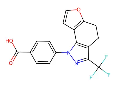 4-[3-(trifluoromethyl)-4,5-dihydro-1H-furo[2,3-g]indazol-1-yl]benzoic acid structure