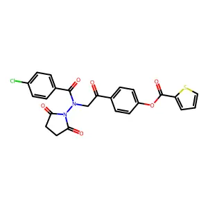 4-(2-(4-chloro-N-(2,5-dioxopyrrolidin-1-yl)benzamido)acetyl)phenyl thiophene-2-carboxylate structure