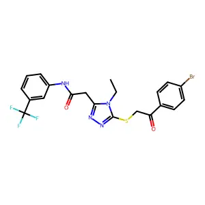 2-(5-{[2-(4-bromophenyl)-2-oxoethyl]sulfanyl}-4-ethyl-4H-1,2,4-triazol-3-yl)-N-[3-(trifluoromethyl)phenyl]acetamide structure
