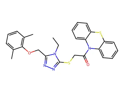 2-({5-[(2,6-dimethylphenoxy)methyl]-4-ethyl-4H-1,2,4-triazol-3-yl}sulfanyl)-1-(10H-phenothiazin-10-yl)ethanone structure