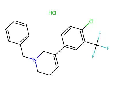 Pyridine, 1,2,5,6-tetrahydro-3-(4-chloro-3-(trifluoromethyl)phenyl)-1-(phenylmethyl)-, hydrochloride structure