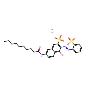 2-Naphthalenesulfonic acid, 4-hydroxy-7-((1-oxodecyl)amino)-3-((2-sulfophenyl)azo)-, disodium salt structure