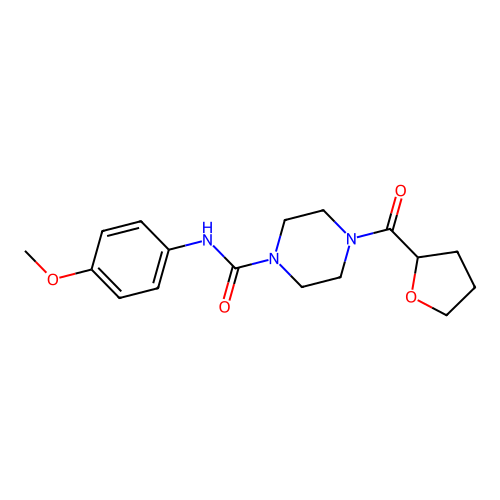 N-(4-methoxyphenyl)-4-(oxolane-2-carbonyl)piperazine-1-carboxamide structure