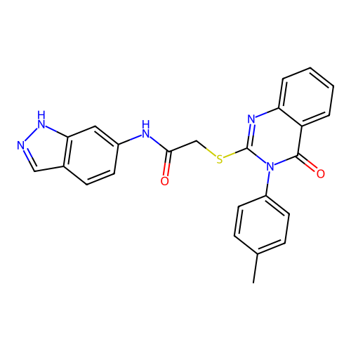 N-(1H-indazol-6-yl)-2-{[3-(4-methylphenyl)-4-oxo-3,4-dihydroquinazolin-2-yl]sulfanyl}acetamide structure