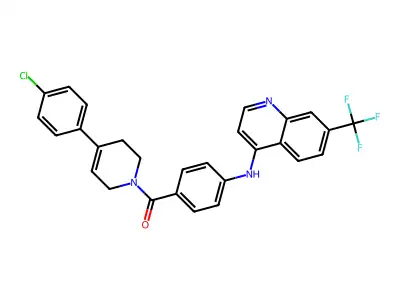 Pyridine, 1,2,3,6-tetrahydro-4-(4-chlorophenyl)-1-(4-((7-(trifluoromethyl)-4-quinolinyl)amino)benzoyl)- structure
