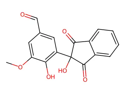 Benzaldehyde, 4-hydroxy-3-(2,3-dihydro-2-hydroxy-1,3-dioxo-1H-inden-2-yl)-5-methoxy- structure