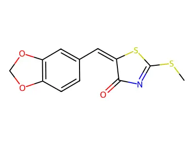 5-Benzo[1,3]dioxol-5-ylmethylene-2-methylsulfanyl-thiazol-4-one structure
