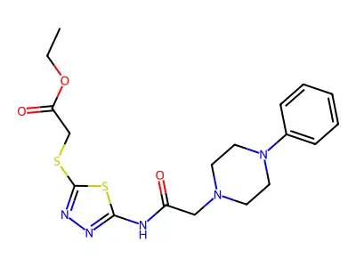 Ethyl 2-[[5-[[2-(4-phenylpiperazin-1-yl)acetyl]amino]-1,3,4-thiadiazol-2-yl]sulfanyl]acetate structure