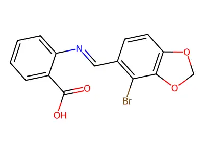 2-(((4-Bromo-1,3-benzodioxol-5-yl)methylene)amino)benzoic acid structure