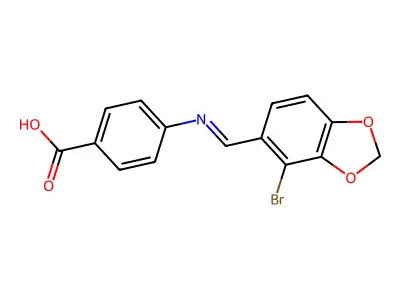 4-(((4-Bromo-1,3-benzodioxol-5-yl)methylene)amino)benzoic acid structure
