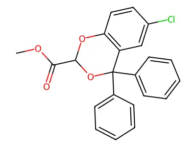 1,3-Benzodioxan-2-carboxylic acid, 6-chloro-4,4-diphenyl-, methyl ester structure