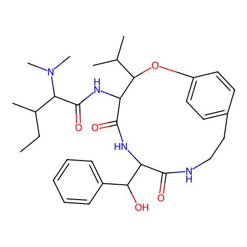 Pentanamide, 2-(dimethylamino)-N-[7-(hydroxyphenylmethyl)-3-(1-methylethyl)-5,8-dioxo-2-oxa-6,9-diazabicyclo[10.2.2]hexadeca-12,14,15-trien-4-yl]-3-methyl- structure