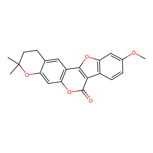1H,7H-Benzofuro[3,2-c]pyrano[3,2-g][1]benzopyran-7-one, 2,3-dihydro-10-methoxy-3,3-dimethyl- structure