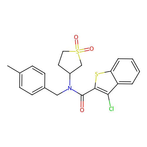 3-chloro-N-(1,1-dioxidotetrahydro-3-thienyl)-N-(4-methylbenzyl)-1-benzothiophene-2-carboxamide structure